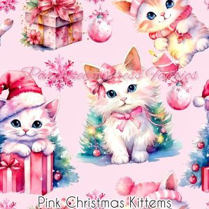 Pink Christmas Kittens - Fabric