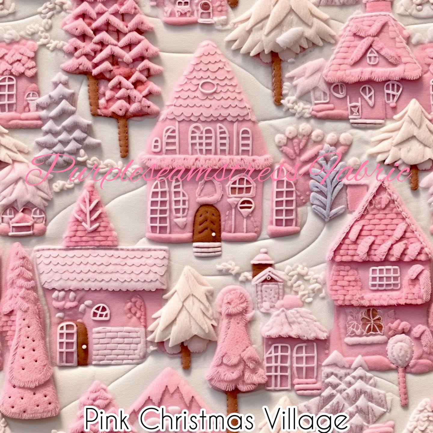 Pink Christmas Village Purpleseamstress Fabric