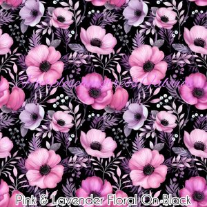Pink & Lavender Floral on Black - Fabric