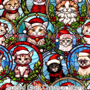 Stained Glass Christmas Kittens - Fabric