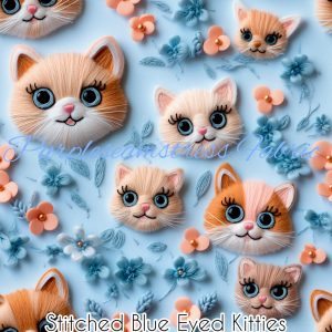 Faux Stitched Blue Eyed Kitties - Fabric