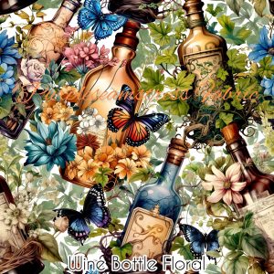Wine Bottle Floral - Fabric