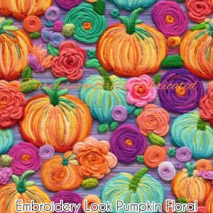 Embroidery Look Pumpkin Floral - Fabric