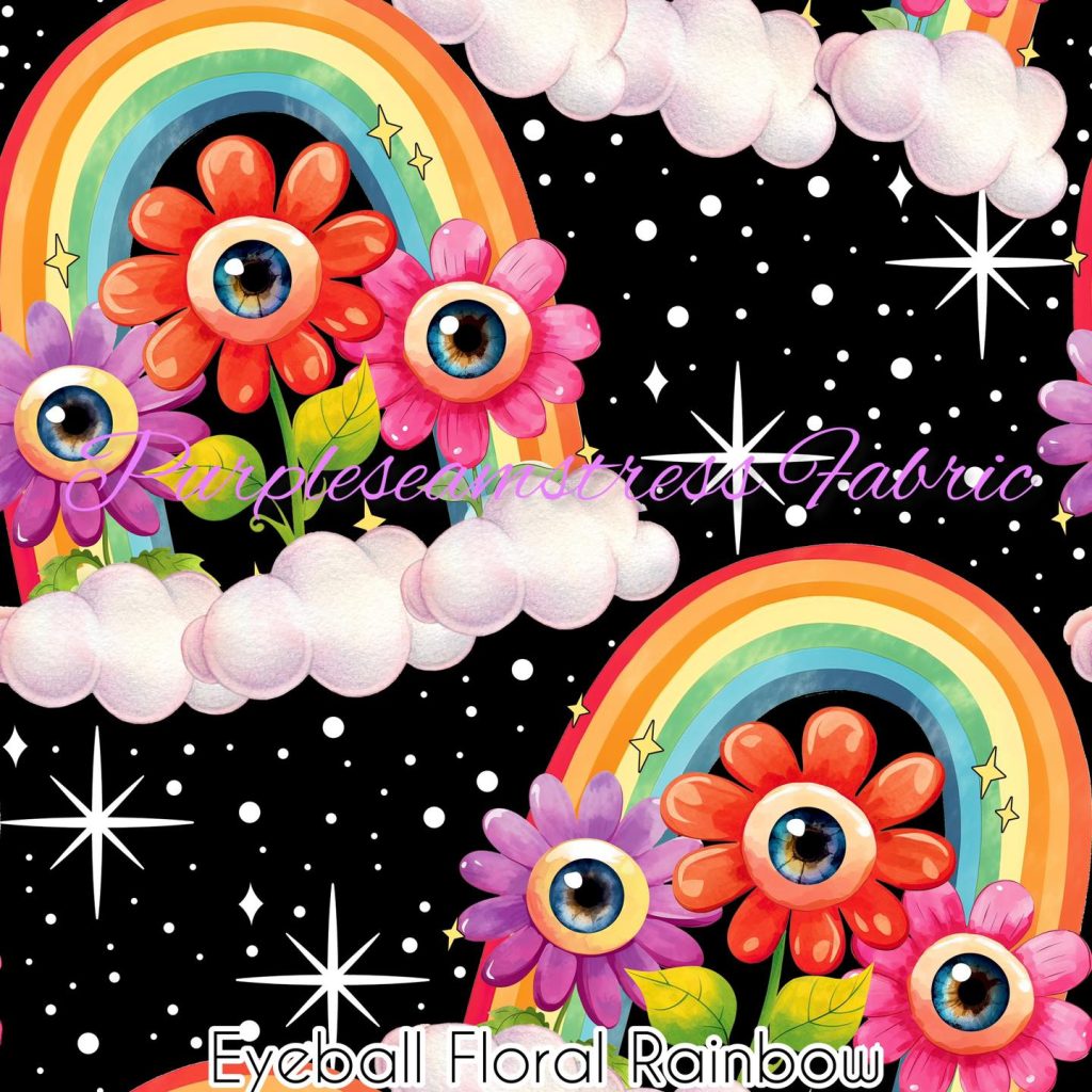 Eyeball Floral Rainbow Cotton Lycra Purpleseamstress Fabric