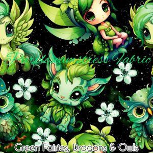 Green Fairies, Dragons and Owls - Fabric
