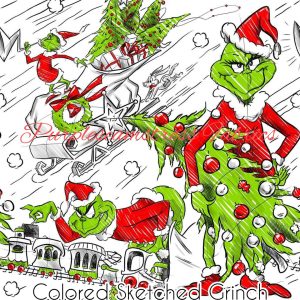 Colored Sketched Grinch - Fabric