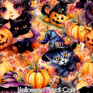 Halloween Floral Cats - Fabric