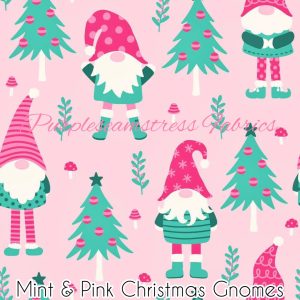 Mint & Pink Christmas Gnomes - Fabric