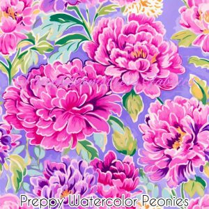 Preppy Watercolor Peonies - Fabric
