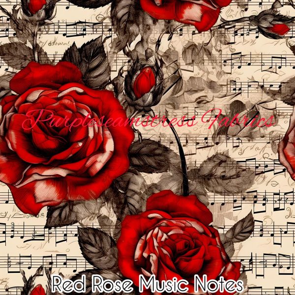 Red Rose Music Notes – Fabric – Purpleseamstress Fabric