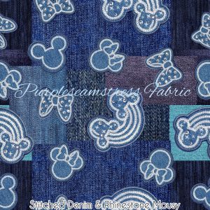 Stitched Denim & Rhinestone Mousy - Fabric