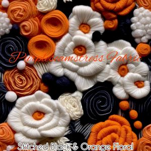 Faux Stitched Black & Orange Floral - Fabric