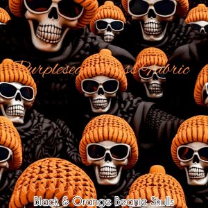 Black & Orange Beanie Skulls - Fabric