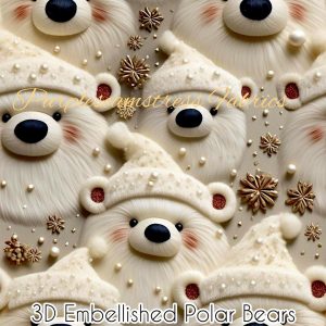3D Embellished Polar Bears - Fabric