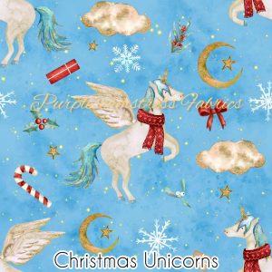 Blue Christmas Unicorns - Fabric