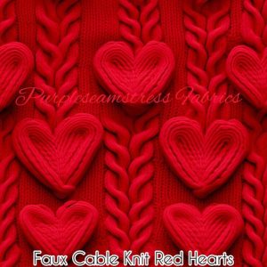 Faux Cable Knit Red Hearts - Fabric