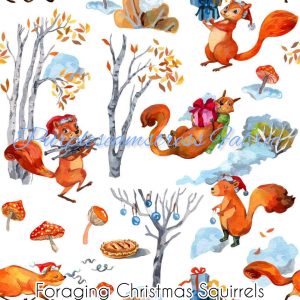 Foraging Christmas Squirrels - Fabric
