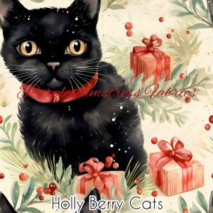Holly Berry Cats - Fabric
