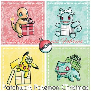 Distressed Patchwork Christmas Pokemon - Fabric