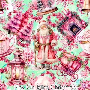 Pink on Mint Christmas - Fabric