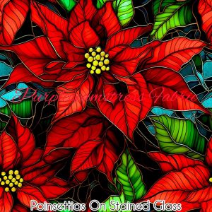Poinsettias on Stained Glass - Fabric