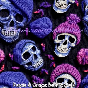 Faux Purple & Grape Beanie Skulls - Fabric