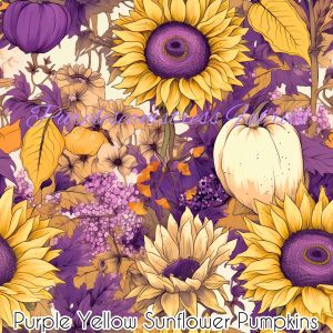 Purple Yellow Sunflower Pumpkins - Fabric