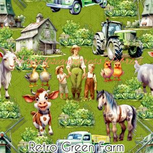 Green Retro Farm - Fabric