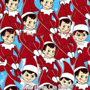 Shelf Elves on Blue - Fabric