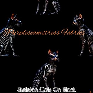 Skeleton Cats on Black - Fabric