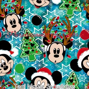 Teal Mouse Snowflakes - Fabric