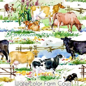 Watercolor Farm Cows - Fabric