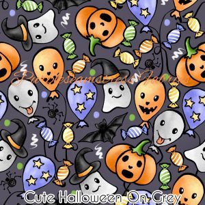Cute Halloween On Grey - Fabric