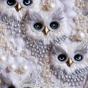 Jeweled Snow Owls - Fabric