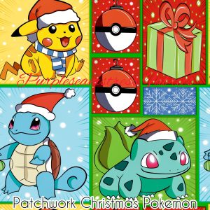 Vibrant Patchwork Christmas Pokemon - Fabric