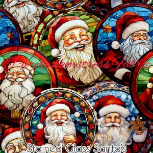 Stained Glass Santa's - Fabric