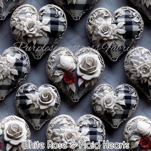 White Rose & Plaid Hearts - Fabric