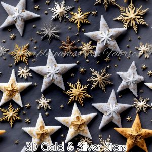 3D Gold & Silver Stars - Fabric