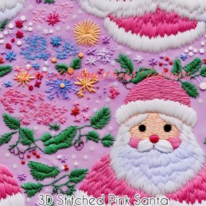 3D Stitched Pink Santa - Fabric