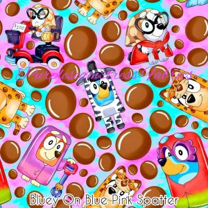 Bluey on Pink Blue Splatter - Fabric