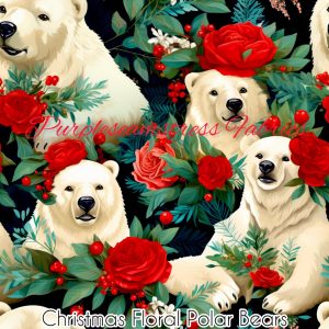 Christmas Floral Polar Bears - Fabric