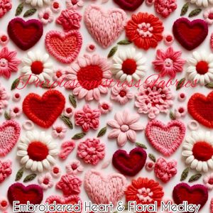 Embroidered Hearts & Floral Medley - Fabric