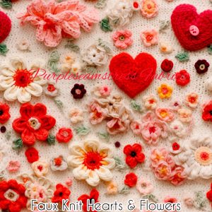 Faux Knit Hearts & Flowers - Fabric