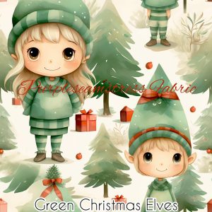 Green Christmas Elves - Fabric