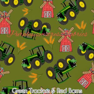 Green Tractors & Red Barns - Fabric