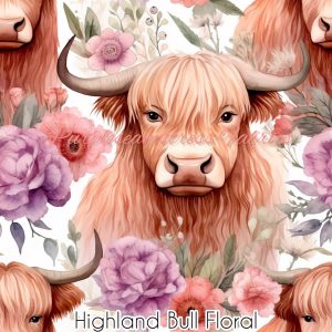 Highland Bull Floral - Fabric