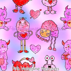 Pink Valentine Monsters - Fabric