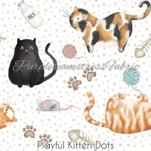 Playful Kitten Dots - Fabric