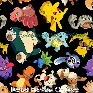 Pocket Monsters On Black - Fabric