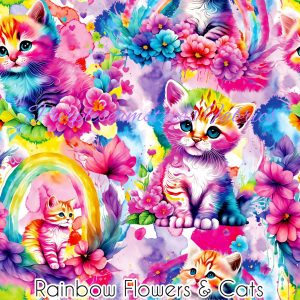 Rainbow Flowers & Cats - Fabric